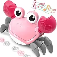 Crab Toys for Babies, Interactive Toddler Tummy Time Crab with Smart Sensor, Infant Walking Crab Baby Toy with Music (Mute Button), Boy Girl 6-12 12-18 Singing Dancing Learning Birthday Gift(Pink)