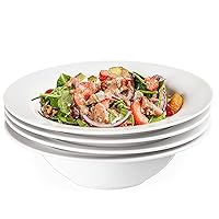 Salad Bowls 62 oz, 8 Inch Serving Bowls, Large Ramen Bowl For Noodle, Pho & Rimmed Pasta Bowls Set of 4, 22 OZ Wide Rim Pasta Plates, Large Salad Serving Bowls for Restaurant
