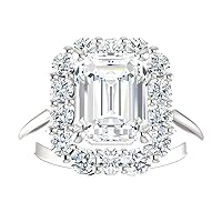 Shree Diamond 5 CT Emerald Moissanite Engagement Ring Wedding Bridal Ring Sets Solitaire Halo Style 10K 14K 18K Solid Gold Sterling Silver Anniversary Promise Ring