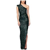 Women's One Shoulder Cocktail Dress Sparkly Glitter Sexy Bodycon Prom High Slit Formal Party Wrap Maxi Dresses