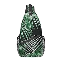 Palm Leaf 1 Printed Canvas Sling Bag Crossbody Backpack, Hiking Daypack Chest Bag For Women Men