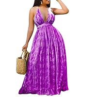Sleeveless Tie Dye Maxi Dress for Women Summer Beach Wear Backless Cocktail Party Dress
