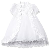 Baby Girls' Sleeveless Organza Embroidered Christening Dress with Cape