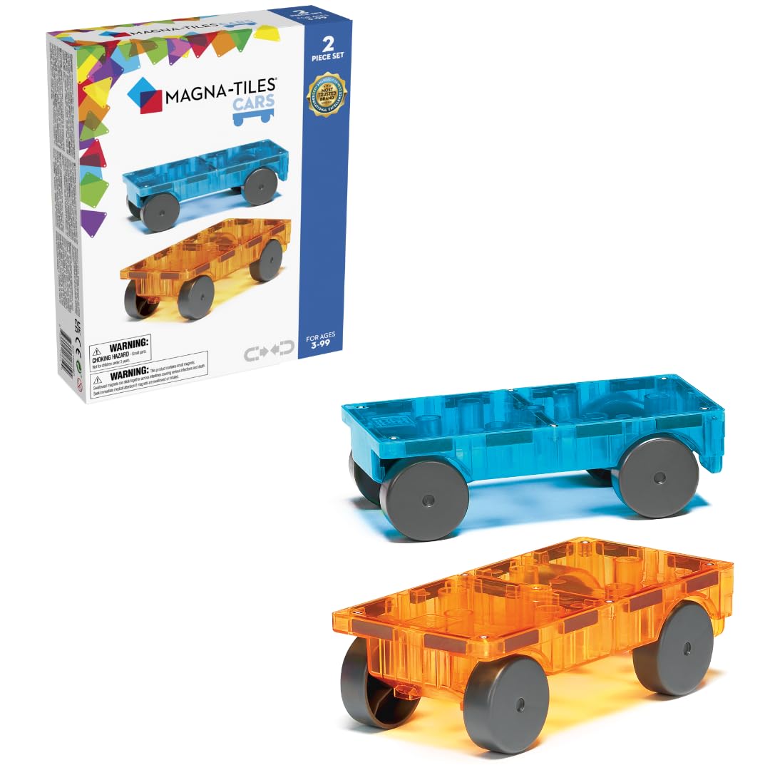 Magna Tiles Cars – Blue & Orange 2-Piece Magnetic Construction Set, The Original Magnetic Building Brand