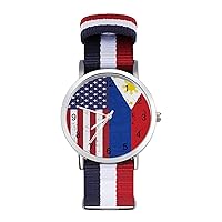 Retro Filipino USA Flag Printed Quartz Watches Fashion Arabic Numerals Wrist Watch with Adjustable Strap for Men Women