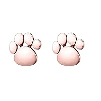 14K Rose Gold Plated Studs Dog Paw Print Earrings, Dainty Dog Earrings, Dog Paw Earrings for Women (rose-gold-plated-base)