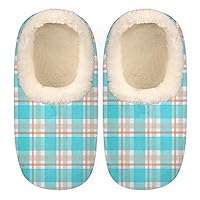 Classic Plaid Women's Slippers, Blue Plaid Soft Cozy Plush Lined House Slipper Shoes Indoor Non-Slip Slippers for Girls Boys Teenager