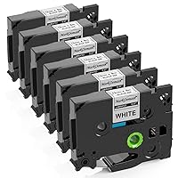 P Touch Label Tape, 12mm 0.47 Inch Laminated White Tape Replacement for Brother Label Maker Tape TZe-231 TZe231 TZe TZ Tape, Work with PTH-110 D220 D210 D600, Black on White, 6-Pack