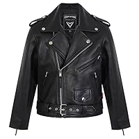 Leather Biker Jacket - BRANDO, Black Motorcycle Boys Jacket