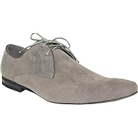 BRAVO Men's Dress Shoes BERTO-2 Faux Suede Fashion Oxford with a Round Plain Toe Grey 8M