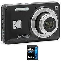 Kodak FZ55BK PIXPRO FZ55 Digital Camera Black Bundle with Lexar 64GB High-Performance 800x UHS-I SDHC Memory Card Blue Series