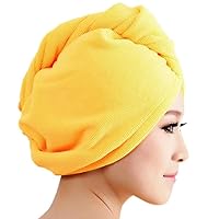 Solid Color Microfiber Bath Towel Hair Dry Hat Absorbent Quick Drying Shower Cap for Women Yellow