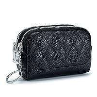 Simple Women Wallet Coin Purse Soft Genuine Leather Double-Layer Zipper Multi-Functional Practical Bag Female Card Holder Clutch Key Case, Black, Small, Modern