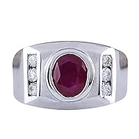 3.77 Carat Natural Red Ruby and Diamond (F-G Color, VS1-VS2 Clarity) 14K White Gold Luxury Statement Ring for Men Exclusively Handcrafted in USA