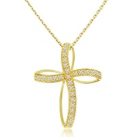 14K Yellow Gold Round Diamond Highway Cross Pendant (Chain NOT included)