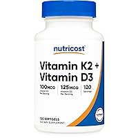 Nutricost Vitamin K2 (MK7) (100mcg) + Vitamin D3 (5000 IU) 120 Softgels - Gluten Free and Non-GMO
