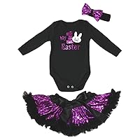 Petitebella My 1st Easter Black L/S Romper Purple Scales Baby Skirt Nb-12m