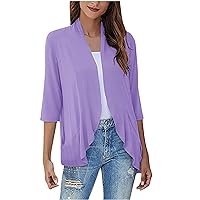 Cardigans Tops for Women 3/4 Sleeve Cover Up Shirts Casual Work Blouse Loose Fitted Plain Flowy Cardigan Duster