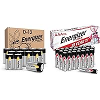 Energizer D Batteries, D Cell Long-Lasting Alkaline Power Batteries (12 Pack) & AAA Batteries, Max Triple A Max Battery Alkaline, 24 Count