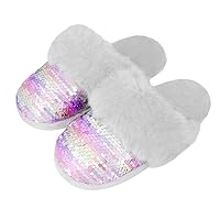 Orthoshoes Girls Fluffy Slippers,Faux Fur Fuzzy Slip-on House Slippers Clog Memory Foam House Shoes with Ribbon Bow for Girls Bedroom Indoor