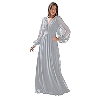 ZOYA Long Sleeve Bridesmaid Dresses for Women Empire Wast V Neck Chiffon Formal Evening Dress Pleats
