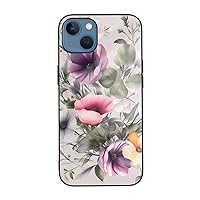 Plant Floral Flowers Printed Case for iPhone 13 Cases, Tempered Glass Shockproof Phone Case Cover for iPhone 13 Case 6.1 Inch,Not Yellowing