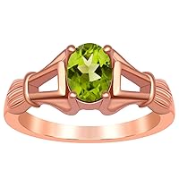 Recycled Silver 925 Solid Captain's Ring Peridot Oval 5X7 MM Rose Gold Ring