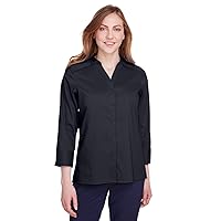 D&J Ladies Crown Collection Stretch Broadcloth 3/4 Sleeve Blouse 2XL BLACK