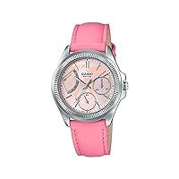 Casio LTP2089L-4AV Women's Fluted Bezel Pink Leather Band Multifunction Watch