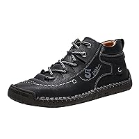 Men's Comfy Sneakers Fashion Summer and Autumn Men Leather Shoes Flat Soft Bottom Comfortable Mid Top Lace Up Casual Luxury Men Shoes Leather