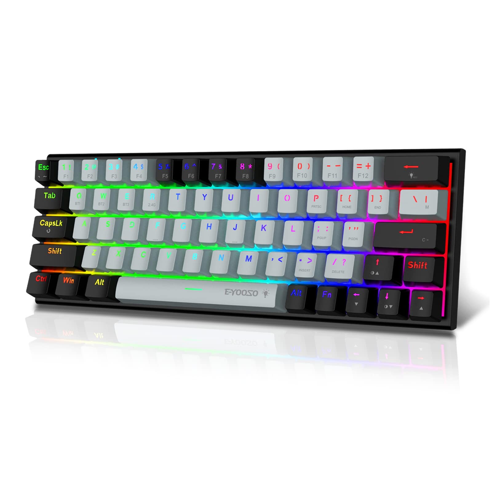 E-YOOSO Wireless Mechanical Keyboard, Bluetooth/2.4G/USB-C 60% Portable Rechargeable 63 Keys Gaming Keyboard, Compact RGB Hot Swappable Mechanical Keyboard with Linear Red Switches for Windows/Mac