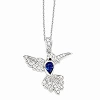 925 Sterling Silver Fancy Lobster Closure Cubic Zirconia and Simulated Sapphire Humming Bird Necklace 18 Inch Jewelry for Women