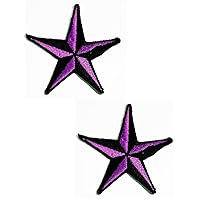 Kleenplus 2Pcs. Cute Purple Black Star Two Tone Patches Sticker Comics Cartoon Iron On Fabric Applique DIY Sewing Craft Repair Decorative Sign Symbol Costume