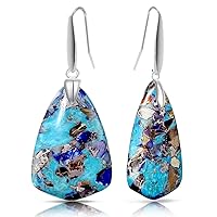 Natural Blue Turquoise Crystal Stone Drop Dangle Earrings,Dainty Simple Waterdrop Teardrop Colorful Gemstone Quartz Single Stone Dangle Earrings Jewelry for Women Girls Her (Turquoise_A05)