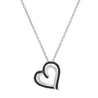 Dazzlingrock Collection 0.20 Carat (ctw) Round Diamond Double Heart Love Slider Pendant with Silver Chain for Women in 925 Sterling Silver