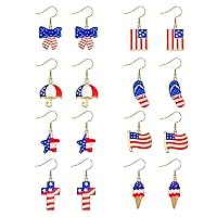American Flag Earrings for Women Girls 4th of July Earrings Red Blue Star Heart Butterfly Dangle Drop Earrings Patriotic Dangle Earring Jewelry Independence Day Gifts
