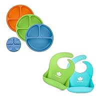 KeaBabies Suction Plates for Baby, Toddler and 2-Pack Baby Silicone Bibs - 3-Pack 100% Silicone Toddler Plates, Waterproof, Easy Wipe Silicone Bib for Babies