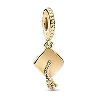 PANDORA Moments 761892C00 Graduation Cap Charm Pendant with Gold-Plated Alloy Moments Collection Compatible Moments Bracelets, Silver, No Gemstone
