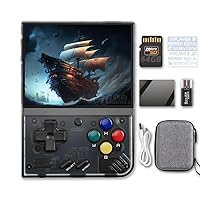Miyoo Mini + Handheld Game Console Portable Retro Games Consoles Rechargeable Battery Hand Held Classic System Black Transparent with Case