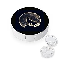 Wolf Howling at The Moon Contact Lens Case Portable Cute Eye Contacts Travel Kit with Mirror Container Holder Box