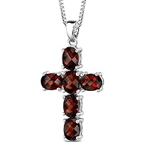 PEORA Garnet Cross Pendant Necklace for Women 925 Sterling Silver, January Birthstone, 6 Carats total Oval Shape, with 18 inch Chain
