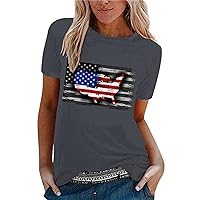 Women Shirts and Blouses Formal Women Casual Independence Day Flag Print T Shirt Short Sleeve Shirt Loose Blou