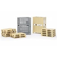Bruder 02415 Logistics Set with Pallets, Warehouse and Trailer Bins, and Forklift Crates, 14 Piece Set