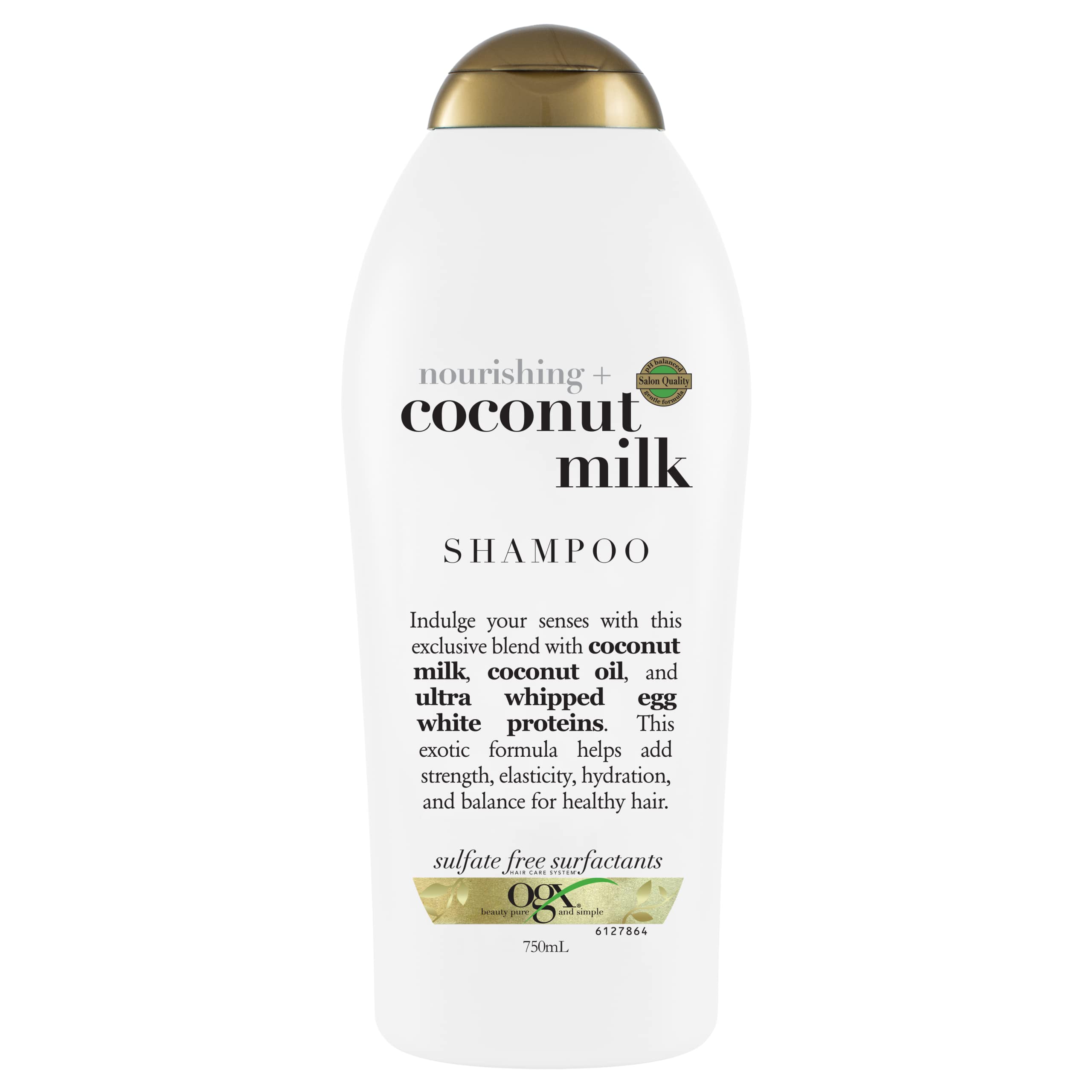 OGX Nourishing + Coconut Milk Moisturizing Shampoo for Strong & Healthy Hair, with Coconut Milk, Coconut Oil & Egg White Protein, Paraben-Free, Sulfate-Free Surfactants, 25.4 fl oz