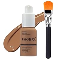 Phoera Foundation Set with Makeup Brush - Matte Cream Foundation Kit with 109 (Mocha) Shade & Applicator - Full Coverage Concealer - 24hr Oil Control - 30ml