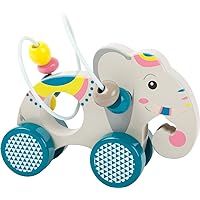 Wooden Toys Push-Along Elephant with an Activity Loop & Beads Designed For Children 12+ Months