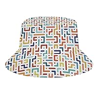 Bucket Hats for Women Geometric Maze Casual Unisex Sun Protection Fashion Bucket Printed Sun Cap (Packable,Fashionable,Breathable,Comfortable,Lightweight) Outdoor Fisherman Hat for Women and Men Teen