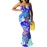 Women's Sexy Maxi Long Dresses Casual Spaghetti Strap Floor Length Plus Size Long Sundress with Pockets