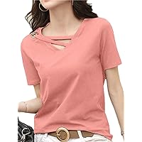 Women's V neck Slim Fitted Short Sleeve T-Shirt Basic Tee Tops Loose Casual Bottoming pullover Shirts