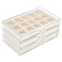 Acrylic Jewelry Organizer Makeup Cosmetic Storage Organizer box Clear Jewelry Case with 3 Drawers Adjustable Jewelry Box Velvet Trays grid size